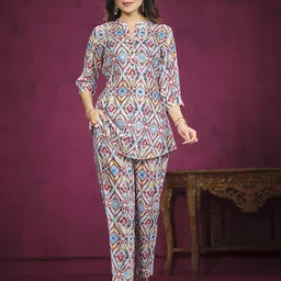 all about you Printed V-Neck Tunic With Trousers-image-93