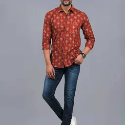 JAIPURI COLLECTION Men Standard Spread Collar Ethnic Motifs Printed Cotton Casual Shirt-image-94