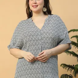 Oxolloxo Plus Size Floral Print V-Neck Short Sleeve Rayon Crepe Top-image-13
