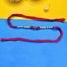 MANSIYAORANGE Set Of 6 AD Stones Studded & Beaded Cotton Thread Rakhi-23