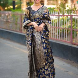 KALINI Ethnic Motifs Woven Design Zardozi Banarasi Saree with Blouse Piece-image-13