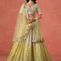 ETHNIC PLUS Embroidered Sequinned Semi-Stitched Georgette Lehenga & Blouse With Dupatta-image-72