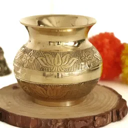 The Spiritual Living Yellow & Black Textured Brass Louts Pooja Metalware-39
