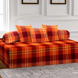 Arrabi 6-Pcs Orange-Color & Yellow Printed Cotton Diwan Set-0
