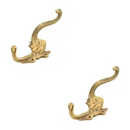 IndianShelf Gold-Toned 2 Pieces Brass Elephant Head Trunk Cloth Hangers Coat Hooks-15