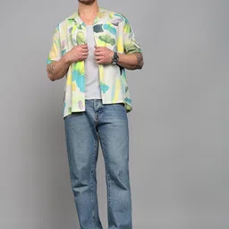 HERE&NOW Men Abstract Printed Cuban Collar Casual Shirt-picture-16