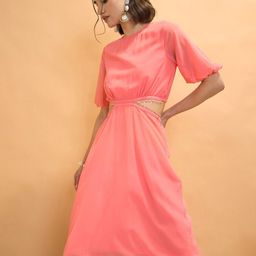 CORSICA Puff Sleeve Cut-Out Waist A-Line Dress-picture-6