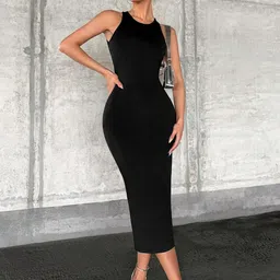 Stylecast X Slyck Solid Pattern Round Neck Bodycon Dress-image-97