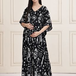 Secret Wish Women Printed Maternity Maxi Nightdress-picture-5