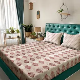 KLOTTHE Beige & Brown Floral Printed Cotton 400 TC King Bedsheet Sets 2.5 m x 2.25 m-image-96