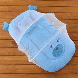 Babyhug Velvet Baby Bedding Set With Mosquito Net - Blue-20