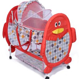 Fab N Funky Baby Cradle With Mosquito Net Red - Penguin Design-9