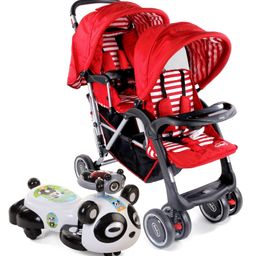 Babyhug Twinster Stroller - Red AND Babyhug Panda Gyro-Swing Car - Black & White-24