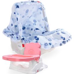 Babyhug Spring 5 in 1 Carry Cot Cum Rocker With Mosquito Net - Blue AND Babyhug Raise Me Up Baby Booster Seat With Adjustable Food Tray & 3 Point Safety Harness - Pink White-3