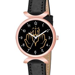 CSAMON Women Dial & Leather Textured Straps Analogue Watch C37RG Islamic NUM03 BLK L W_SH-48