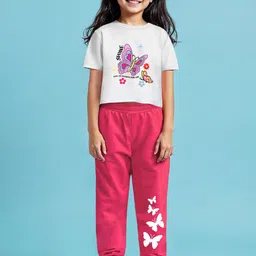 HERE&NOW Girls Round Neck Crop Top With Jogger-picture-0