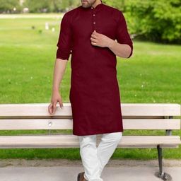 ANUJ FASHION Men Maroon Cotton Blend Straight Kurta-picture-30