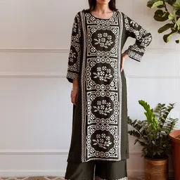 Anouk Black Floral Printed Beads And Stones Round Neck Straight Kurta with Palazzo-picture-21