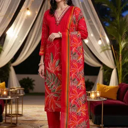 Pannkh Women Floral Printed Kurta with Trousers & With Dupatta-image-57