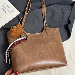 HAUTE SAUCE by Campus Sutra Women Leather Brown Solid Tote Bag-51
