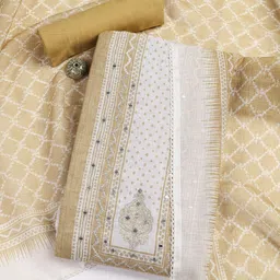 Meena Bazaar Geometric Woven Design Mirror Work Unstitched Dress Material-7