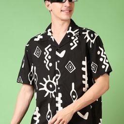 V-Mart Men Relaxed Fit Cuban Collar Abstract Printed Casual Shirt-image-79
