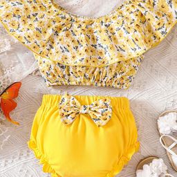 YK Girls Floral Printed Off Shoulder Top With Shorts-image-51