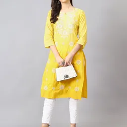 NAZAQAT ETHNIC INDIA Women Floral Embroidered Festive Cotton Straight Kurta-12
