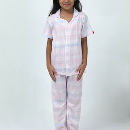 CHILINS Girls Checked Pure Cotton Shirt with Trousers Night Suit-image-95