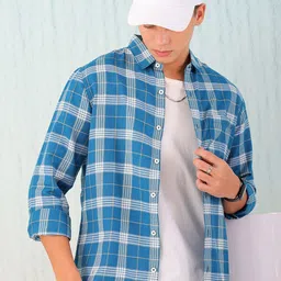 HARDSODA Men Spread Collar Tartan Checked Cotton Casual Shirt-image-62