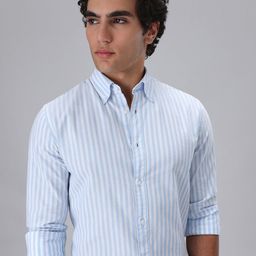 Banana Club Men Light Blue Cotton Oxford Stripe Shirt-image-86