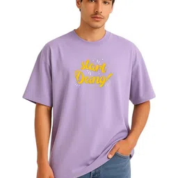 GLOBAL NOMAD Typography Printed Drop-Shoulder Sleeves Pure Cotton Oversized T-shirt-image-32