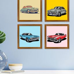 ArtVibes Yellow & Blue 4 Pieces Printed Wooden Paintings Wall Art-13