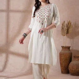 Globus Floral Embroidered Yoke Straight Kurta With Pants Festive Set-45