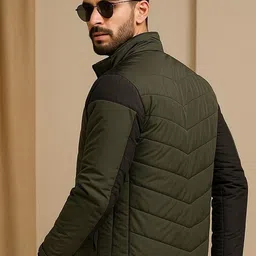 SZN Men Olive Colourblocked Zip Up Puffer Jacket-picture-20
