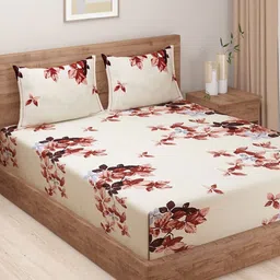SWAYAM Cream-Coloured & Brown Floral Printed 160 TC King Bedsheet Set 2.28 m x 2.54 m-24