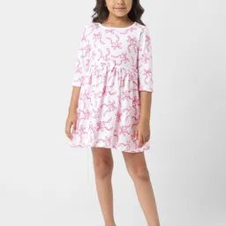 Nauti Nati Girls Jersey Cotton Bow Print A-Line Dress-57