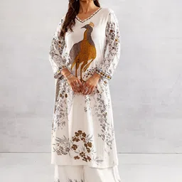 KALINI Animal Printed V-Neck Straight Kurta With Palazzos-picture-47