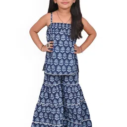 Megha Overseas Girls Floral Printed Regular Pure Cotton Kurta with Sharara-25