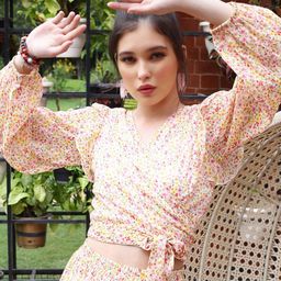Sera Puff Sleeve Chiffon Wrap Crop Top-image-24