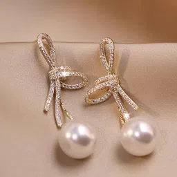 VAGHBHATT Gold-Plated Cubic Zirconia Studded Contemporary Drop Earrings-26