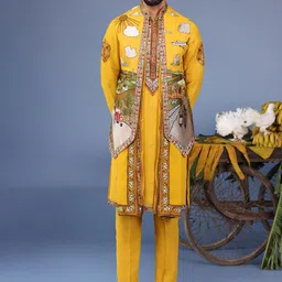 KALPRAAG Men Floral Embroidered Regular Sequinned Kurta with Trousers & With Dupatta-picture-2