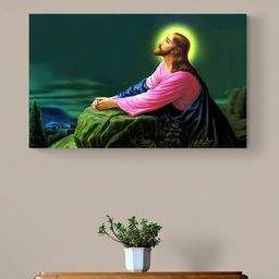 Tushaco Handicrafts Green & Pink Canvas Religious Wall Paintings-image-78