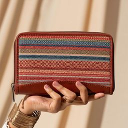 ZOUK Women Printed Leather Zip Around Assam Tapestry Chain Wallet-picture-5