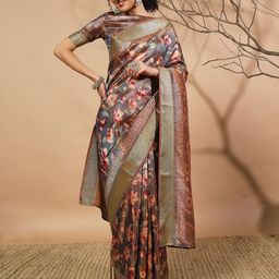 RACHNA Floral Printed Zari Pure Silk Patola Saree-image-84
