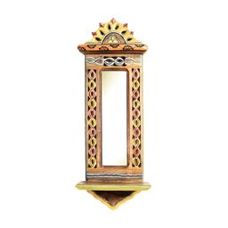 AAKRITI ART CREATIONS Brown & Yellow Apratim-I Mirror With Hand-Painted Carvings-9