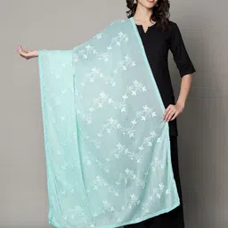 MUFFLY Floral Embroidered Thread Work Cotton Dupatta-34