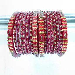 SAVORADE Set Of 16 Red Glass Bangle-picture-28