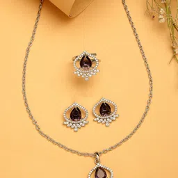 ZENEME Silver-Plated AD Stone-Studded Jewellery Set-81