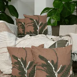 LUSHLYF Brown & Green Set of 4 Quirky Square Cushion Covers-33